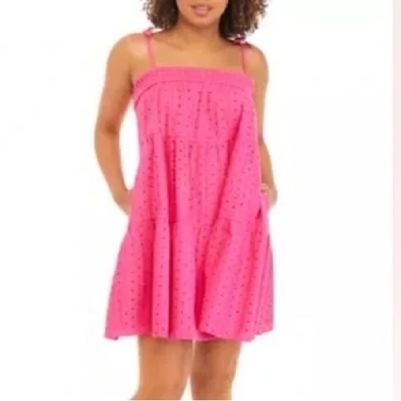 crown & ivy Dresses & Skirts - Cabana | by Crown & Ivy Juniors' Swing Eyelet Tank Dress Pink